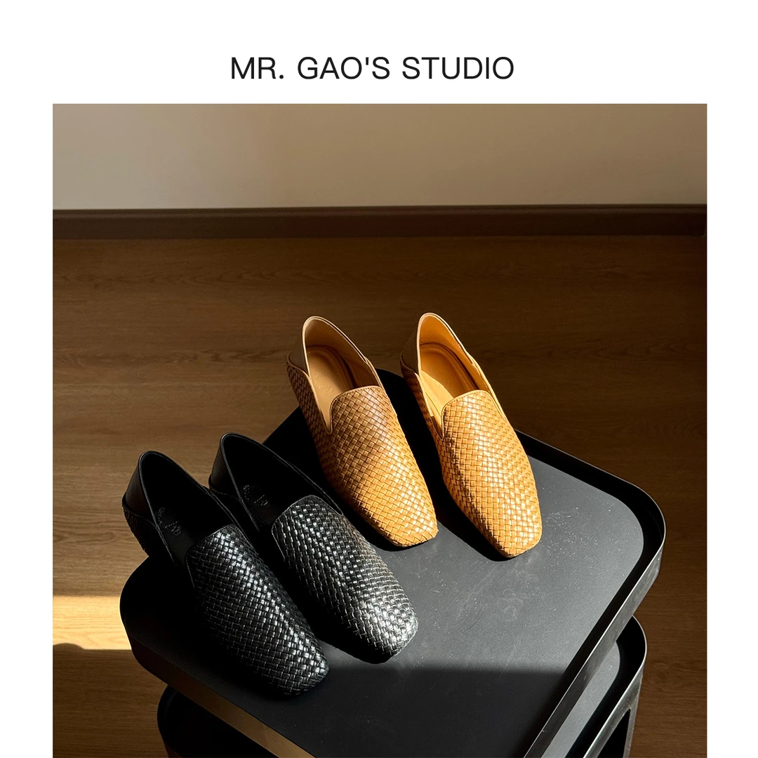 MR.GAO/高老板轻奢夏季编织软底方头懒人鞋女鞋一脚蹬复古单鞋
