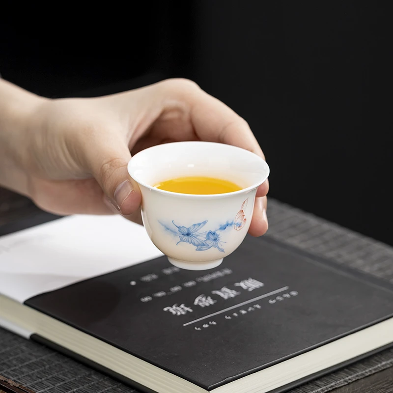 6只装羊脂玉功夫茶杯德化茶具盖碗陶瓷防烫小茶杯个人专用品茗杯