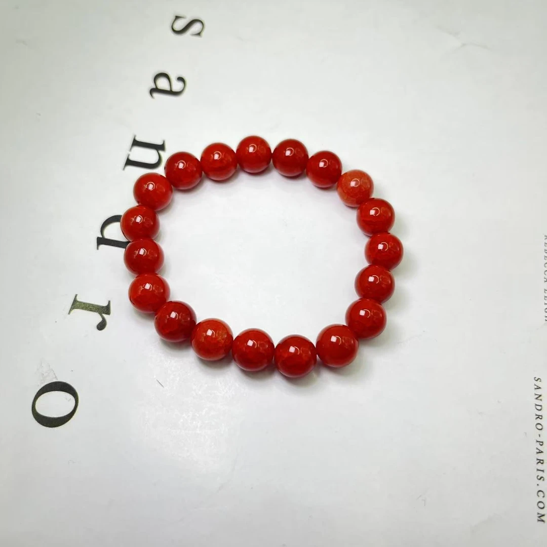 天然玉石 冰裂纹红玛瑙 冰透单圈手串M145（多样性发货拍一发一）