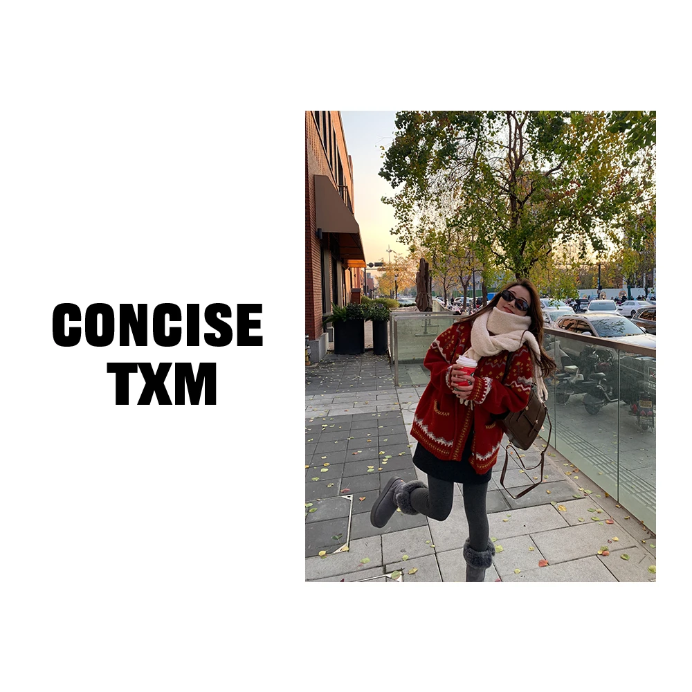 【唐小木】圣诞牛角扣毛衣 秋冬新款连帽开衫毛衣  S1215