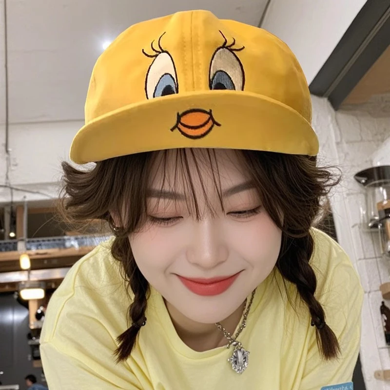 韩国崔弟翠儿黄色鸭舌帽子韩版可爱显脸小刺绣翠迪夏季棒球帽卡通