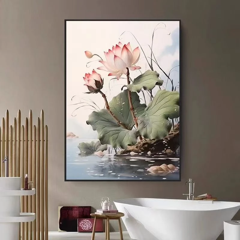 新中式荷韵荷花挂画墙壁装饰画6080