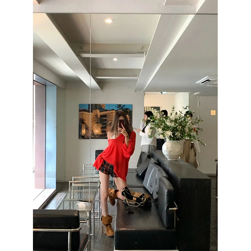 早秋季新款修身显瘦网红穿搭设计感时尚针织V领上衣休闲简约裤子