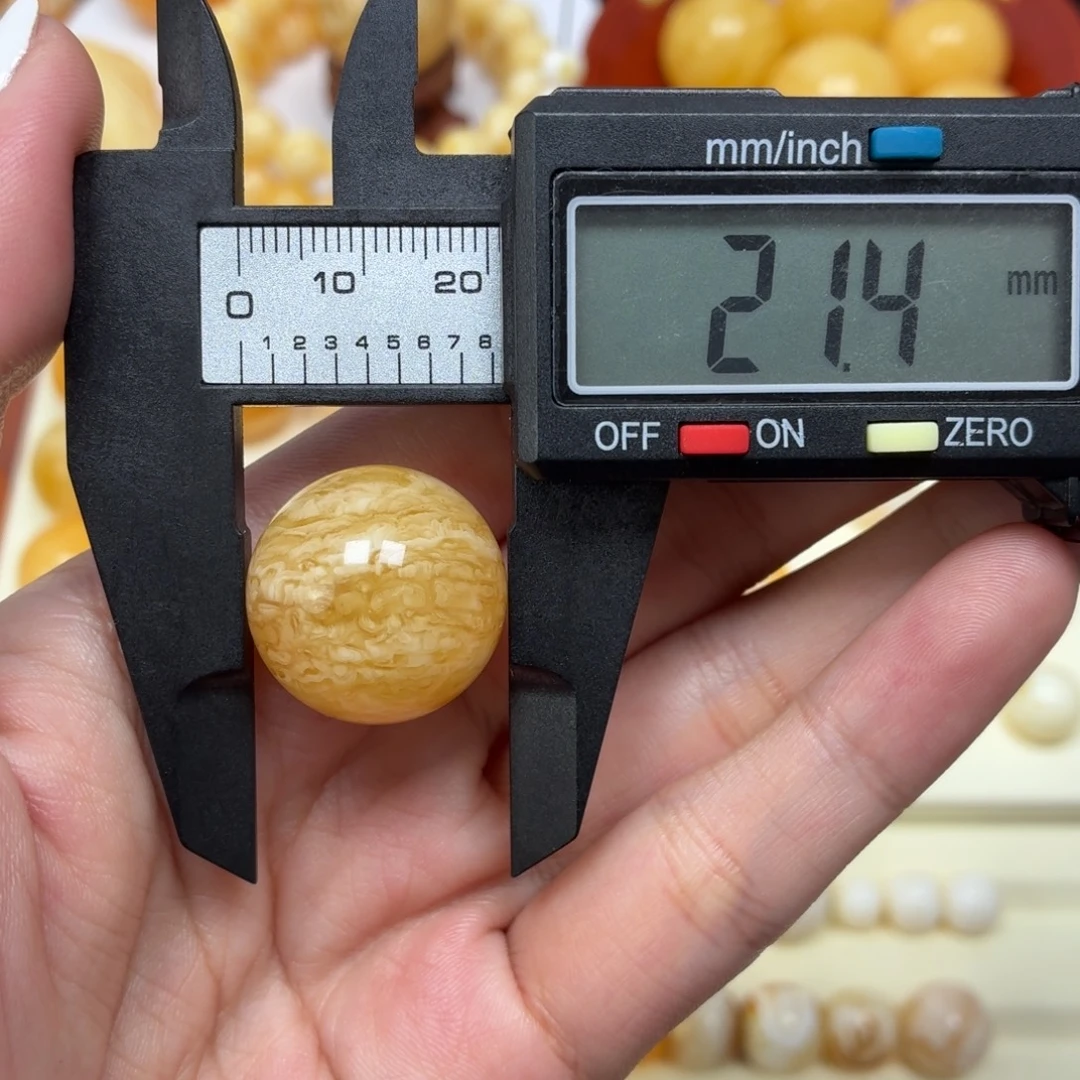 琥珀未镶嵌珠宝奇石俄料虎皮纹圆珠21mm