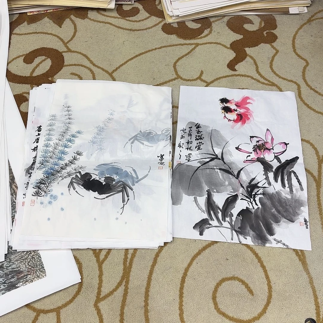 国画四尺三开花鸟两张艺