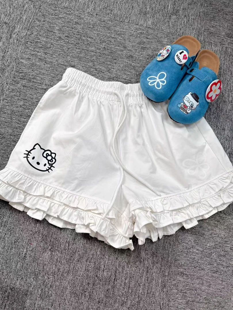 《晓辰推荐》南油高品高腰薄款时尚抽绳夏季蕾丝阔腿裤外穿短裤日系