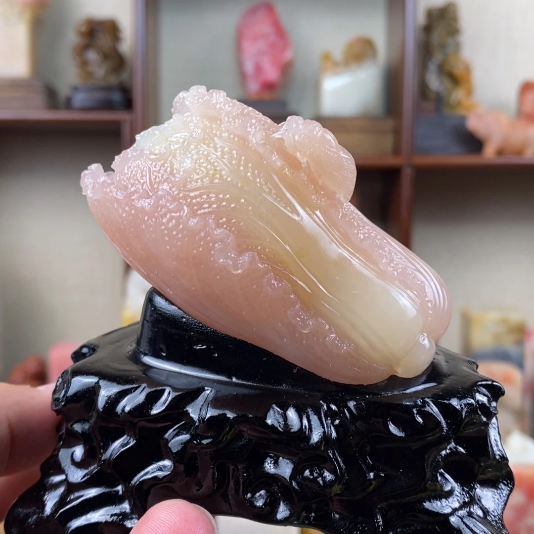 其他巴林石巴林石粉冻白菜摆件