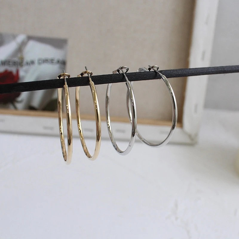 925银耳饰 铜镀金欧美简约冷淡风个性显瘦时尚金属圆圈耳环18K金