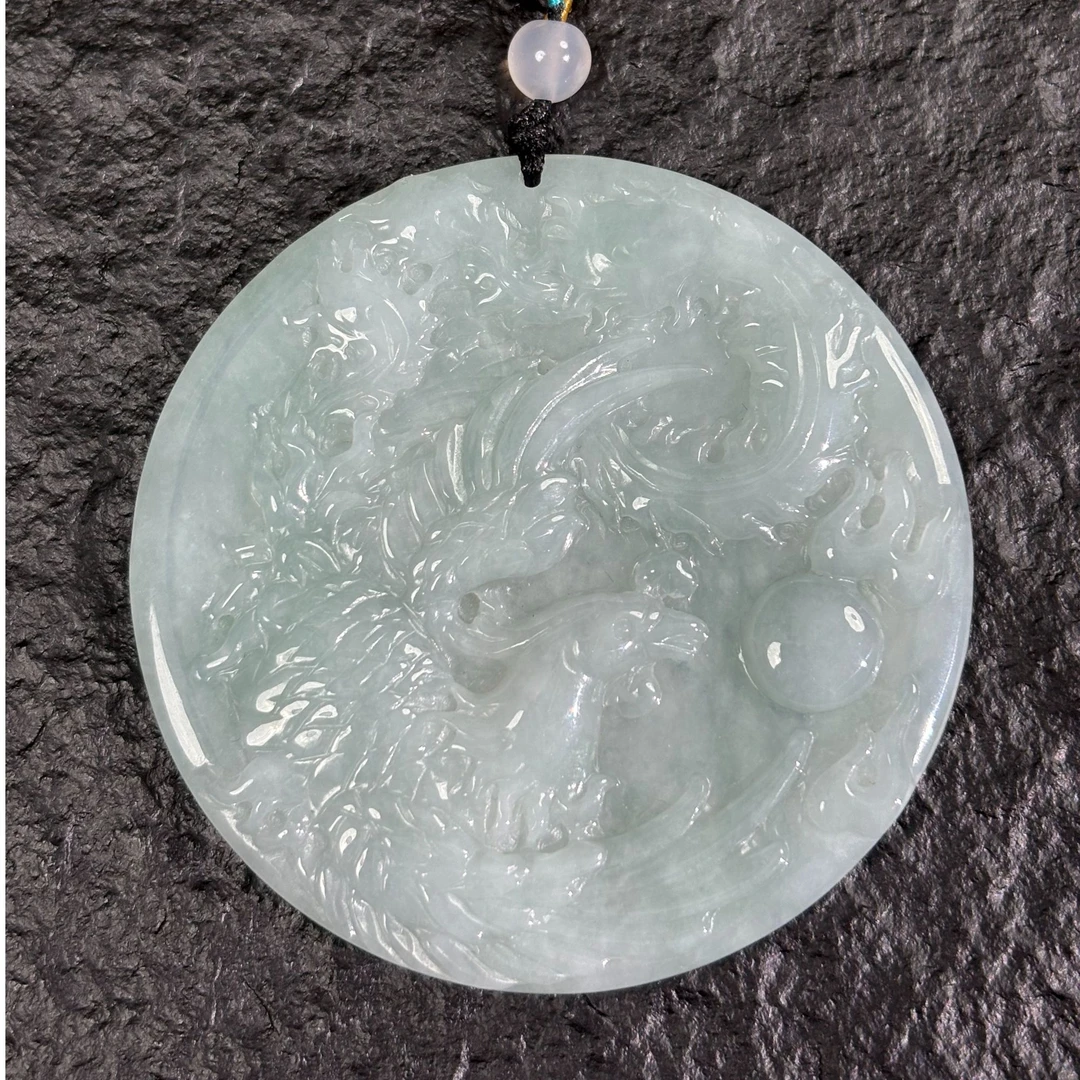 天然缅甸翡翠A货果绿精雕凤凰吊坠玉石飘花吊坠6163