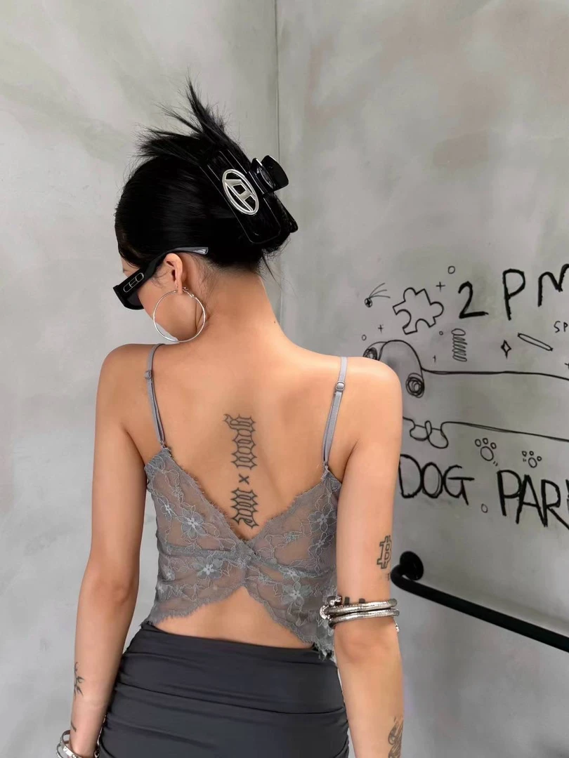 镂空通勤聚拢小胸胸垫蕾丝女士美背遮副乳吊带美式外穿背心