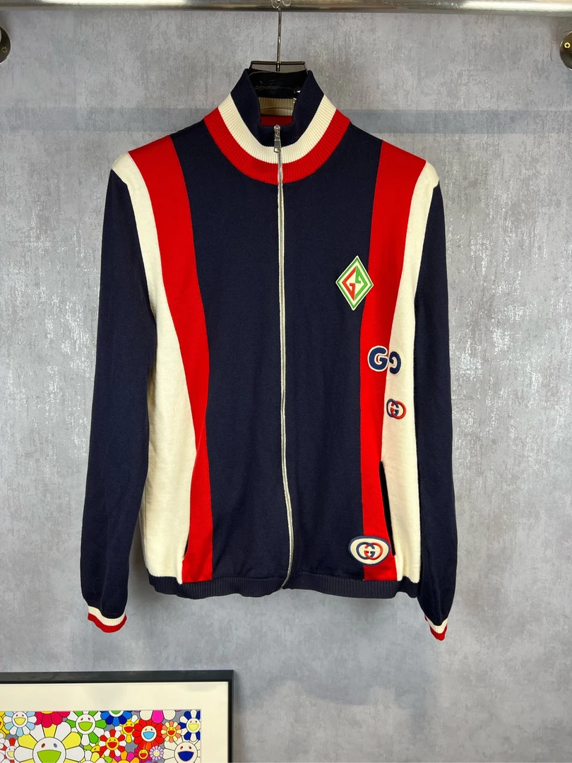 99新 GUCCI/古驰 古驰羊绒拼接针织拉链外套 XL码 99新A11121