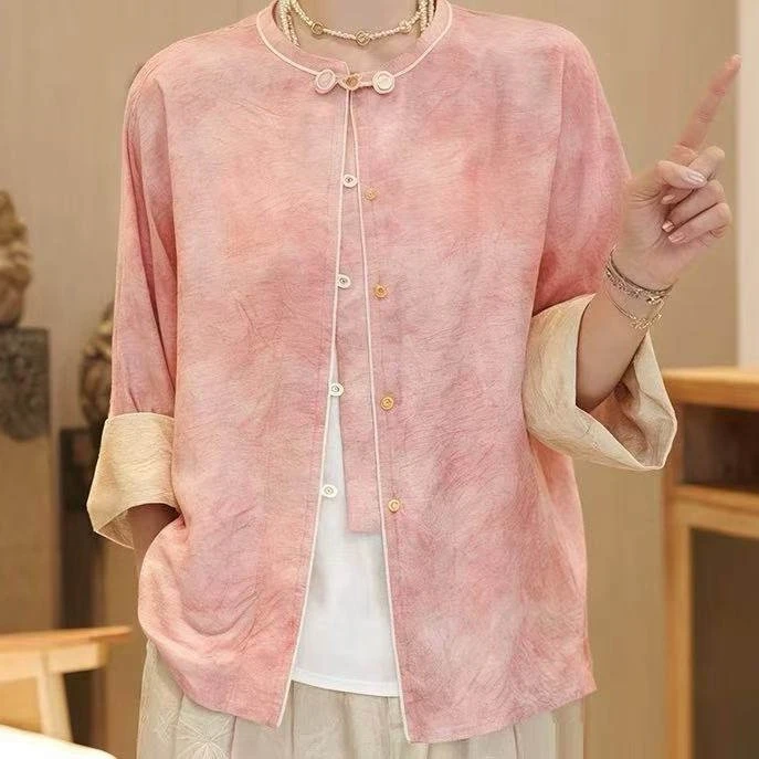 品优-2025新中式提花双面春夏款国风百搭盘扣外套-2025A0161-柒柒