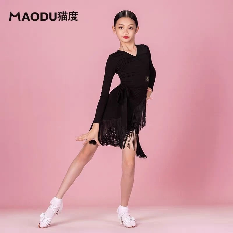 【三款袖子】女儿童拉丁舞服装流苏连衣裙专业舞蹈练功表演出服套装