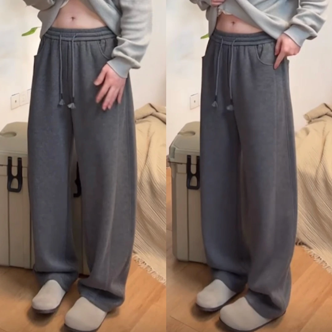 秋冬新款高级感绵羊毛弯刀休闲裤男简约时尚百搭垂感弹力运动卫裤