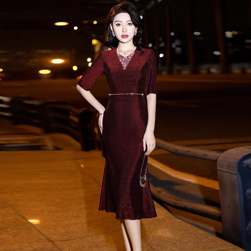 妈妈婚宴装晚礼服女2025新款高贵喜婆婆参加婚礼平时可穿鱼尾裙夏