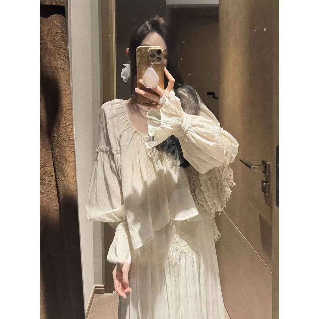 时尚套装连衣裙女花瓣袖开衫吊带高腰显瘦裙裤三件套8015