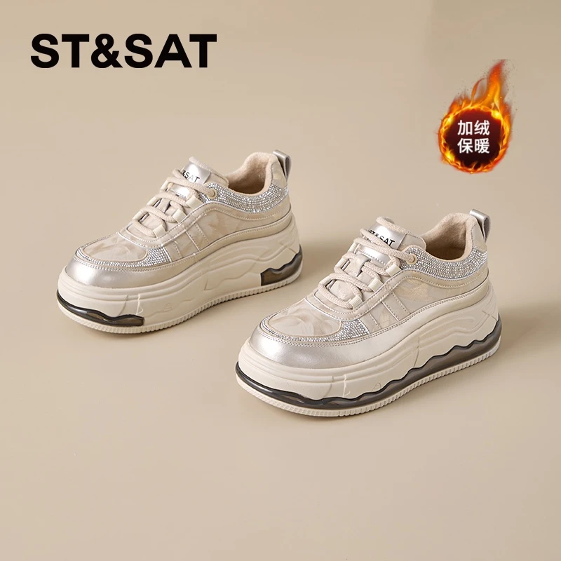 星期六加绒复古板鞋女款2025新款冬季保暖棉鞋厚底增高时尚休闲鞋