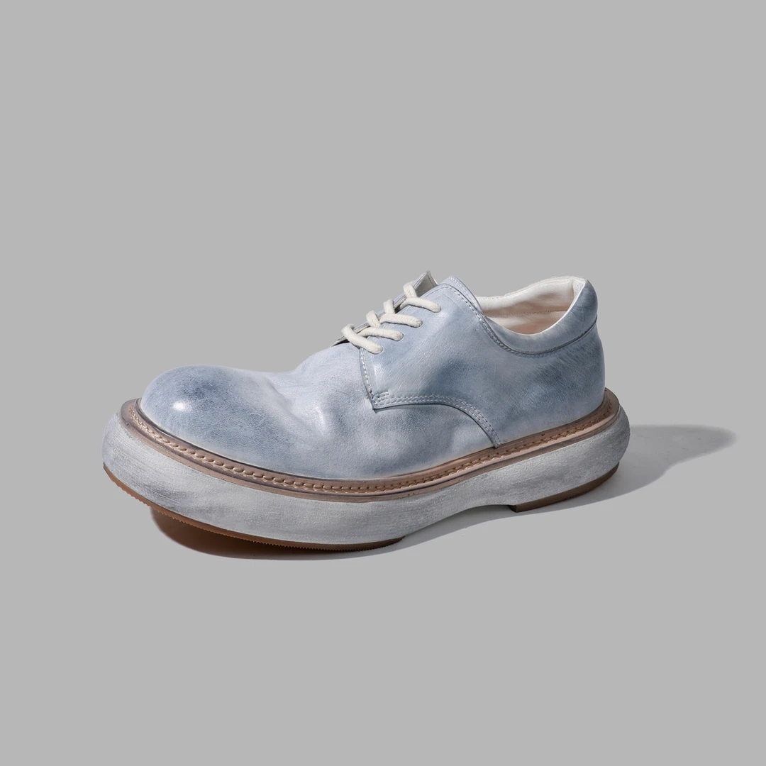 水洗马皮德比鞋厚底真皮透气手工固特异低帮男士皮鞋 M156-21