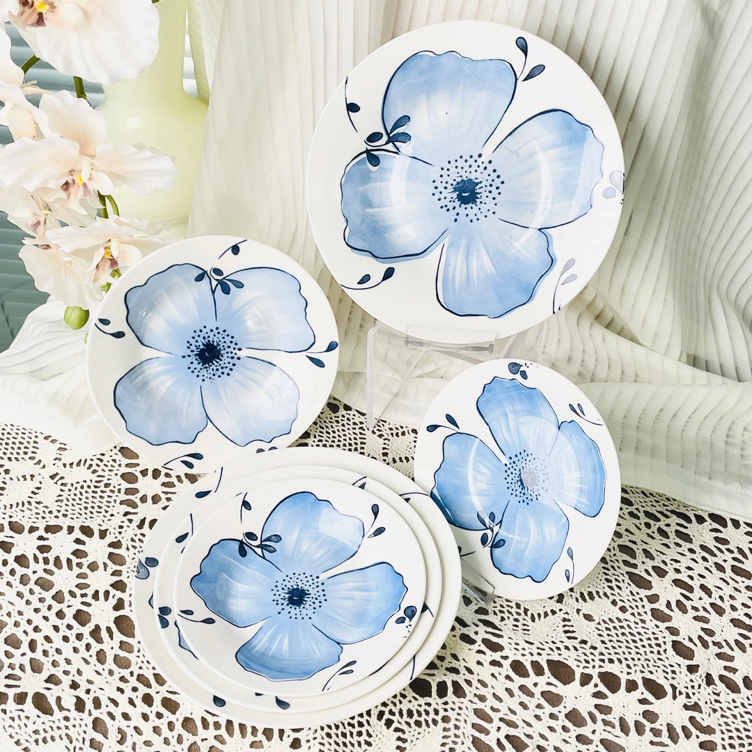 釉下彩家用陶瓷虞美人6英寸汤盘耐高温盘子