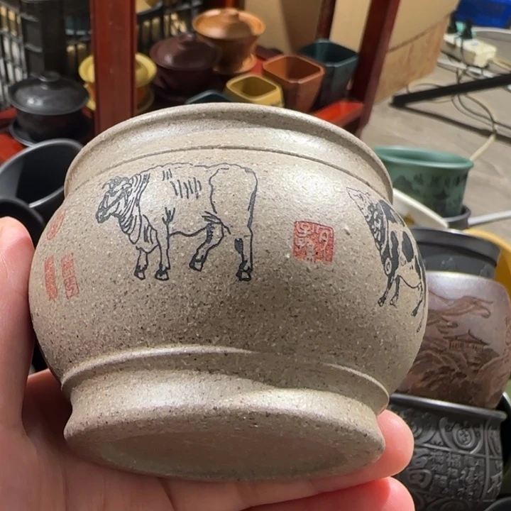 茶杯绿泥全手工紫砂