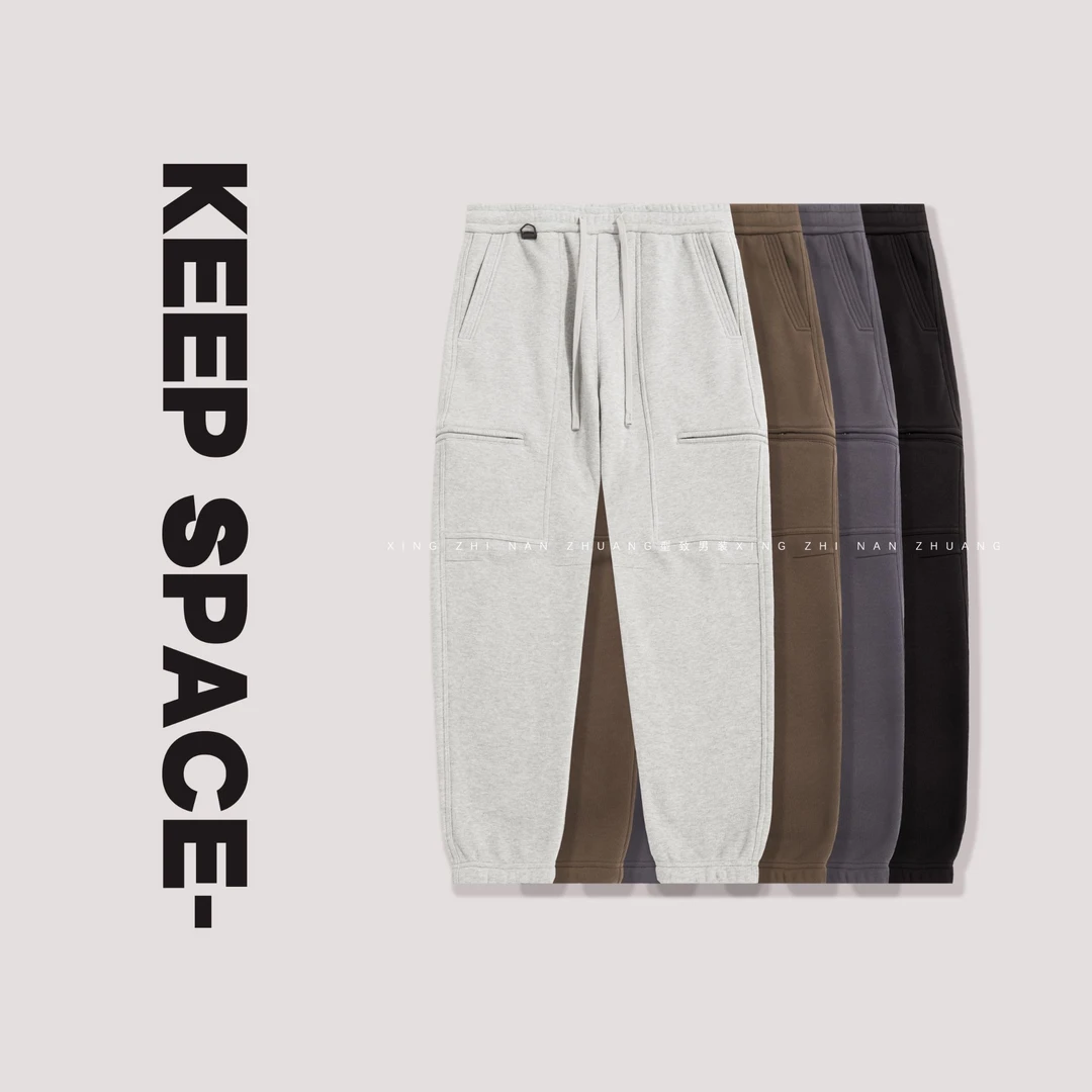 男装新款加厚奥粒绒立裁设计男士大码休闲卫裤24421#4026