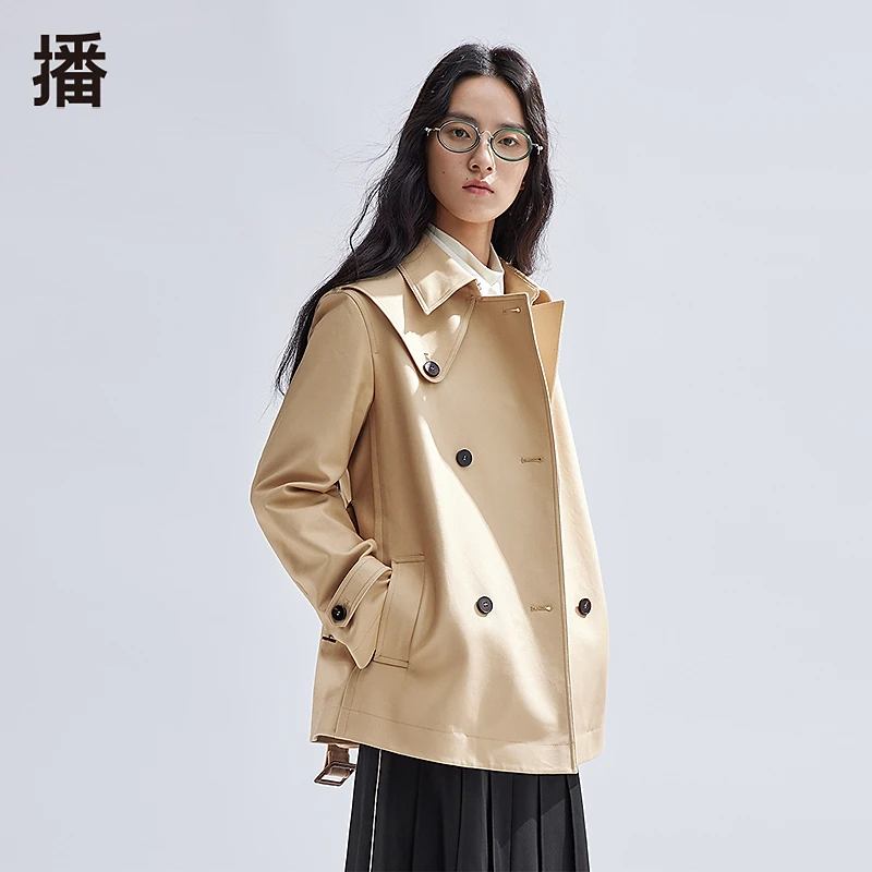 【达人专属】播春上衣女套春秋翻领双排扣风衣外套BDR1WD0155