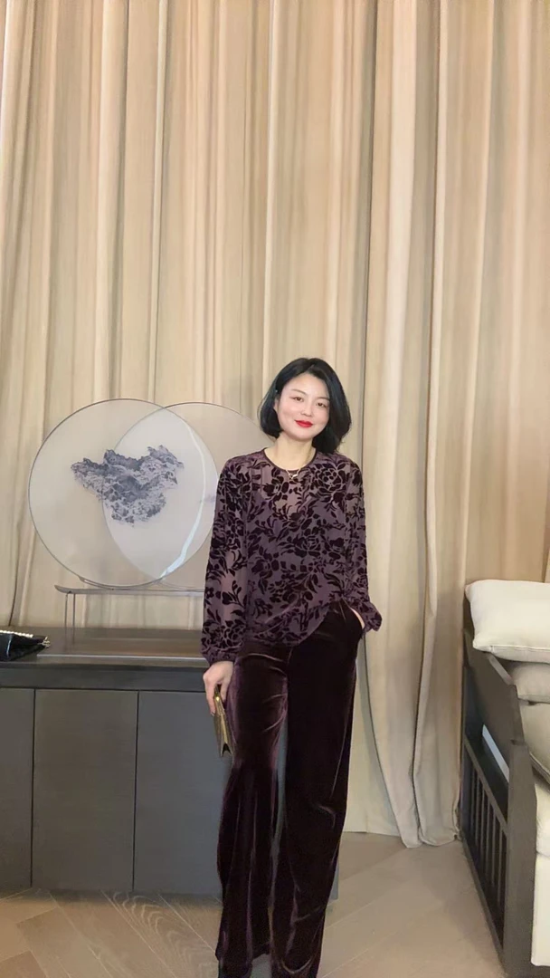 TANTAN 百搭显瘦气质圆领提花衬衫2479