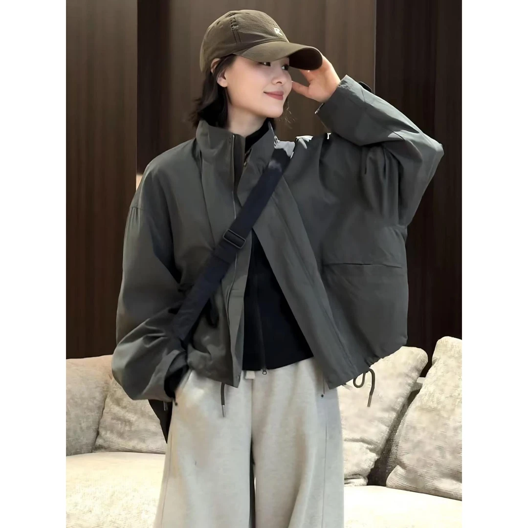 美式工装立领外套女2025秋季新款小个子休闲宽松时尚百搭夹克上衣