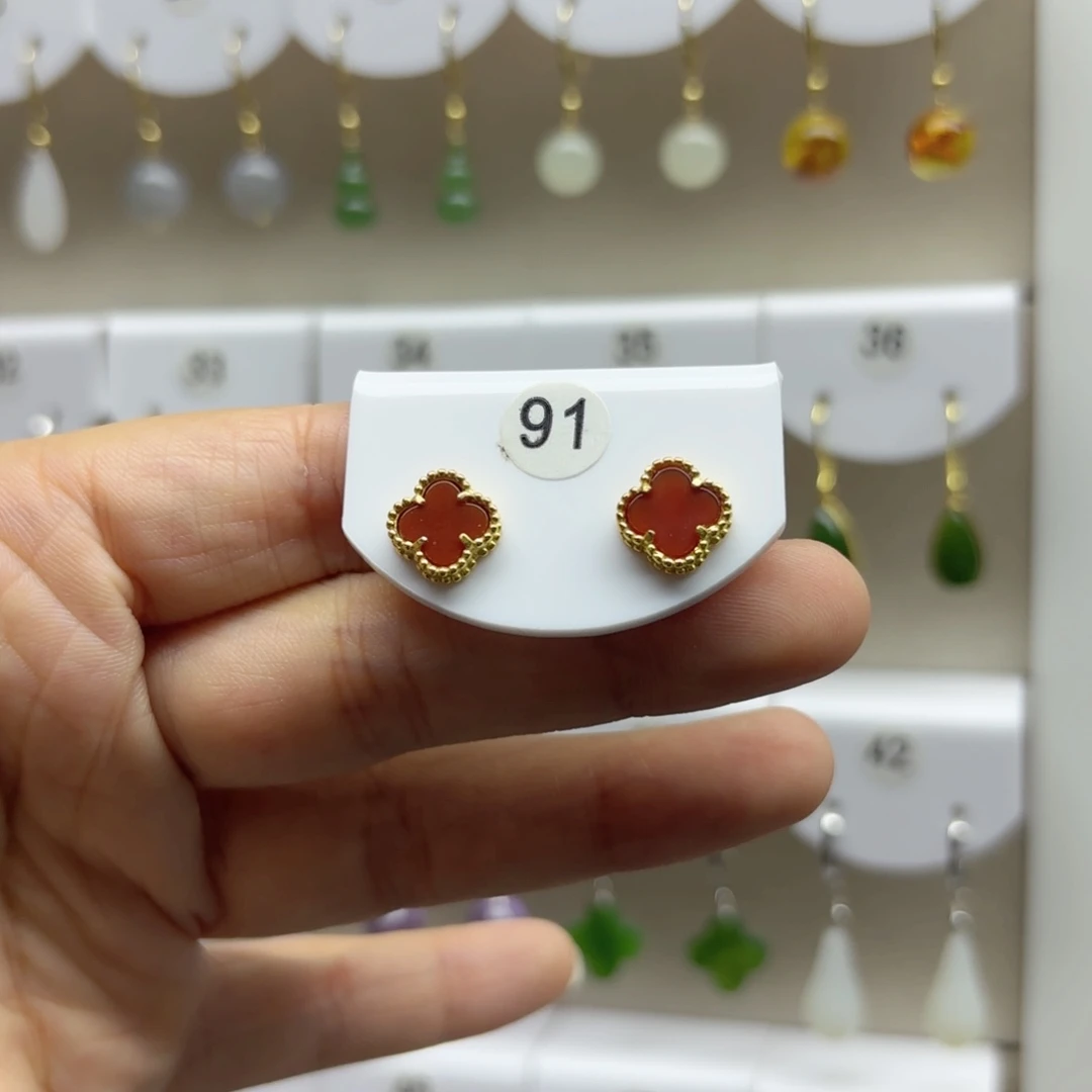 玛瑙/玉髓耳饰银S925镶嵌