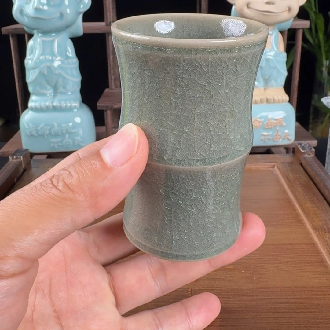 摆件汝瓷冰花鱼鳞纹开片竹节