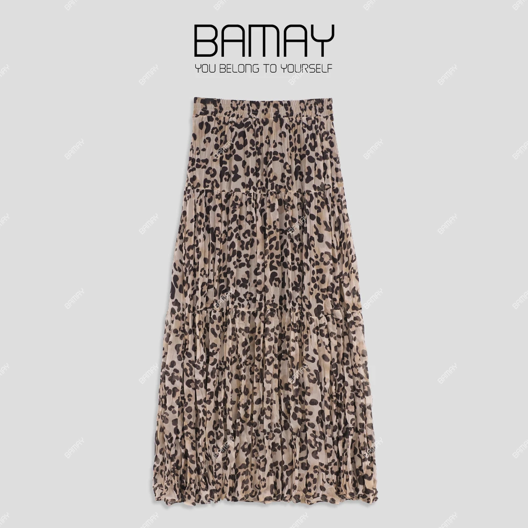 【BAMAY】高腰时尚百搭印花休闲夏季松紧腰抽褶半身裙BM252BQ2QM