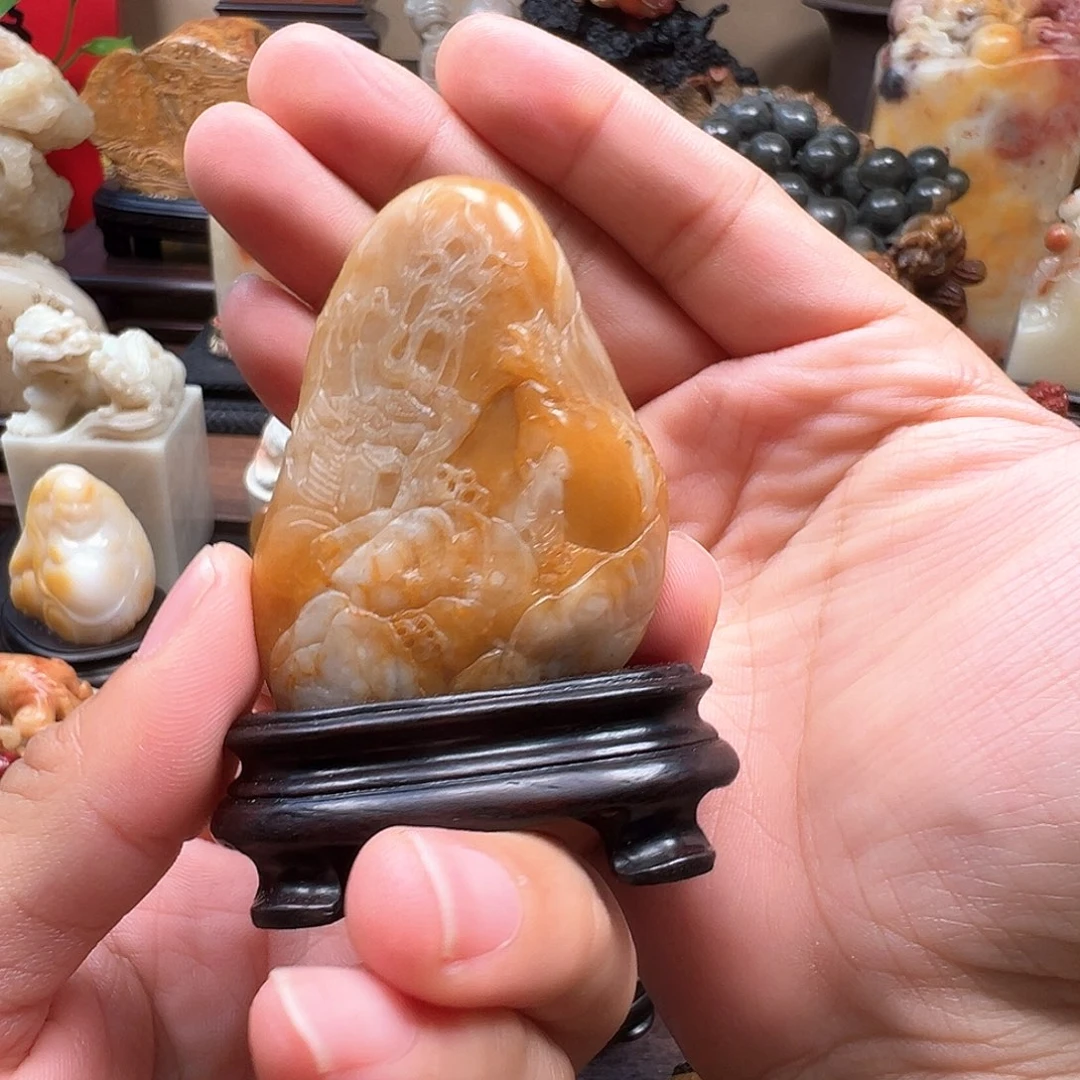 石材寿山石银包金坑头田黄