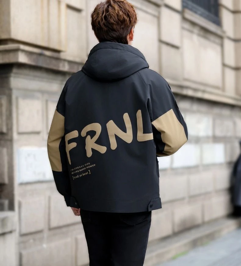 男士时尚潮流休闲连帽风衣宽松韩版工装派克服