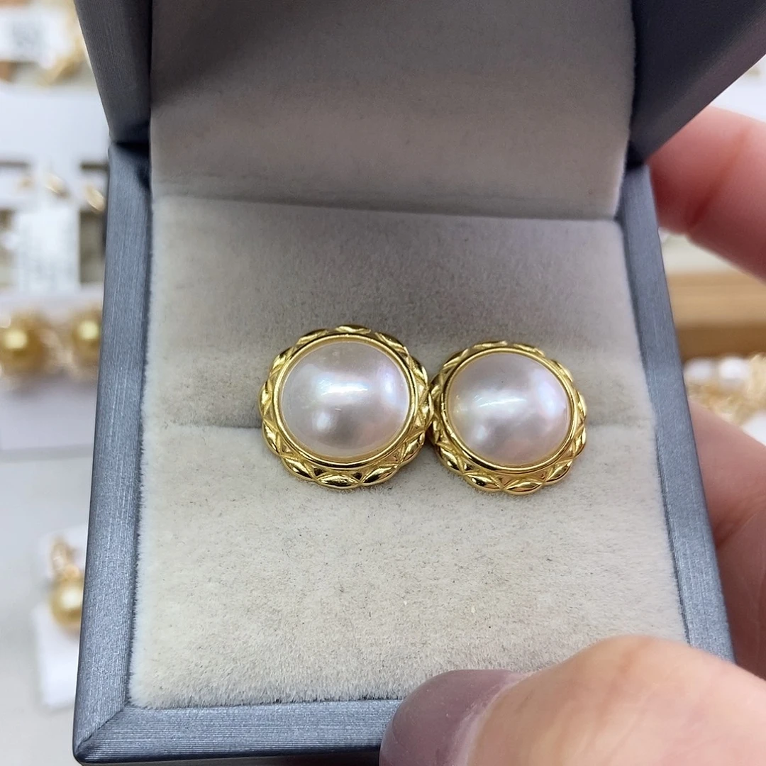 银S925镶嵌拼合珍珠（马贝珠）耳饰