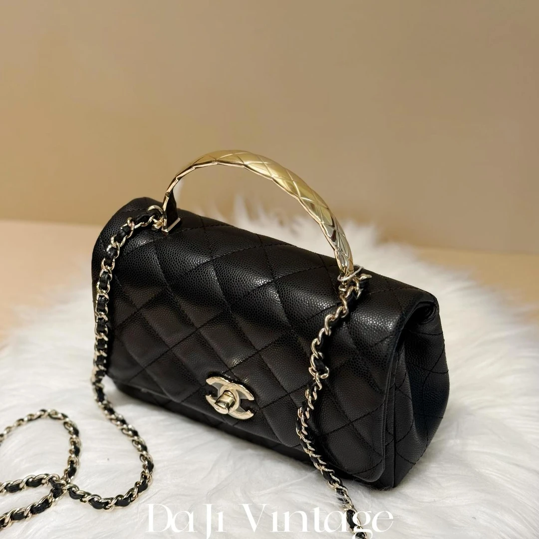 大吉中古/Chanel香奈儿25S黑金coco crush handle斜挎包