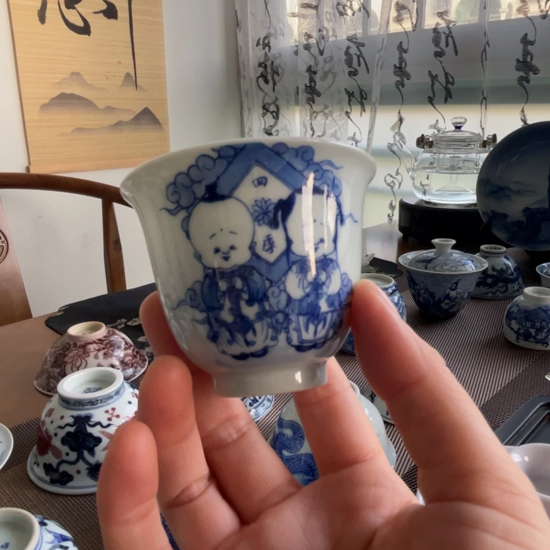 青花童子铃铛杯杯杯