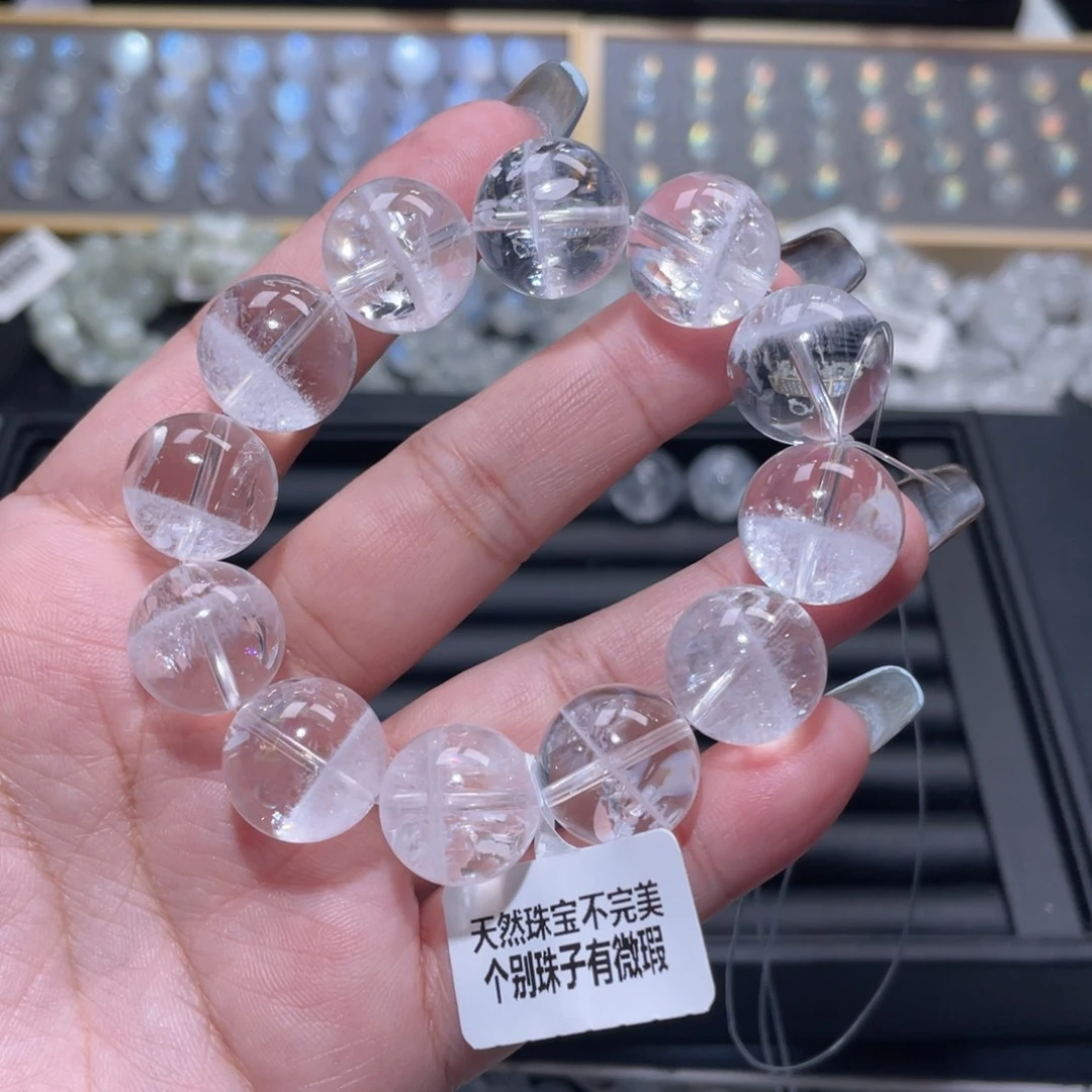 六***子未镶嵌水晶手链半盆彩虹白幽灵手链15mm