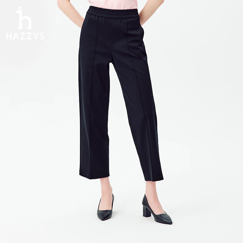 【商场同款】Hazzys哈吉斯春季女士阔腿裤宽松休闲裤针织裤直筒舒适