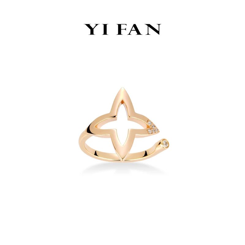 925银合成锆石戒指 10134-玫金色镂空四瓣花百搭戒指