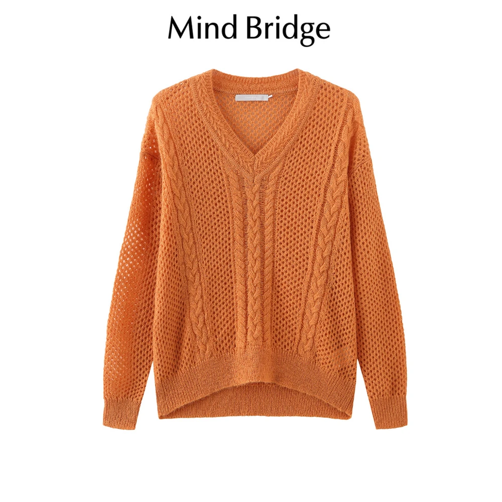 Mind Bridge/心桥镂空宽松V领针织衫 MB635-MVKT728KOR