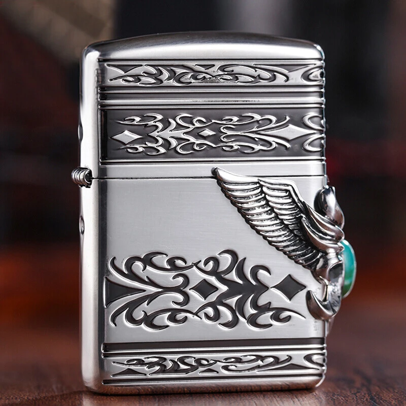 ZIPPO/之宝打火机官方专卖原装正版绿松石镀银幸运之翼男士送礼