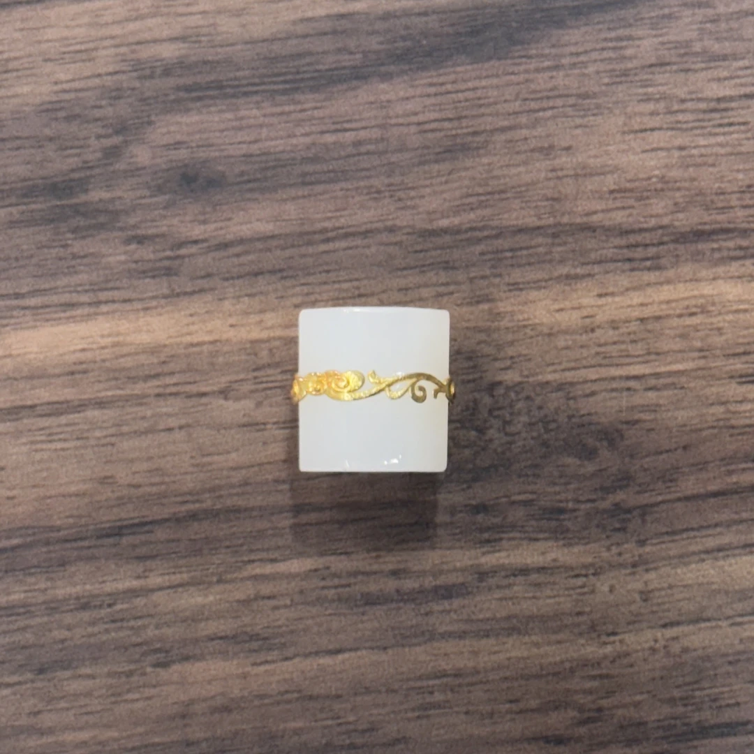 【不二】和田玉白玉18K金桶珠吊坠