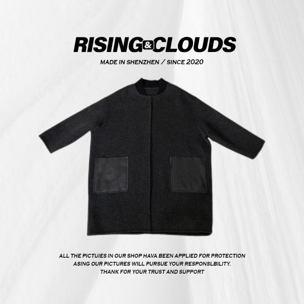 RISING&CLOUDS【小云姐】冬季保暖针织领皮口袋羊绒大衣110136
