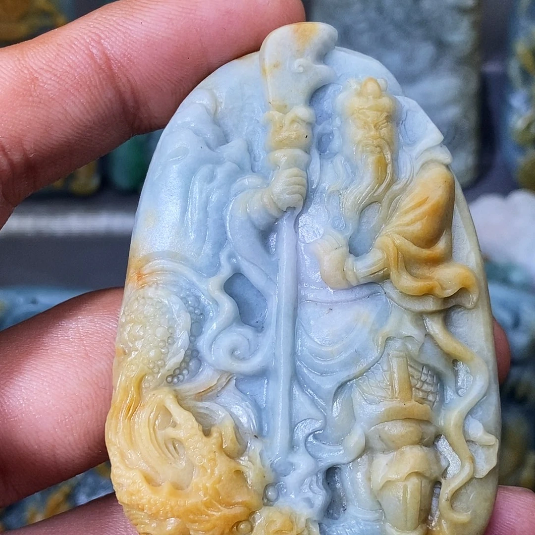 定制翡翠未镶嵌关公 抛光3天