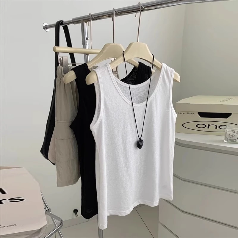 夏季2025新款U领正肩吊带背心女韩版修身薄款雪花棉无袖上衣T恤潮