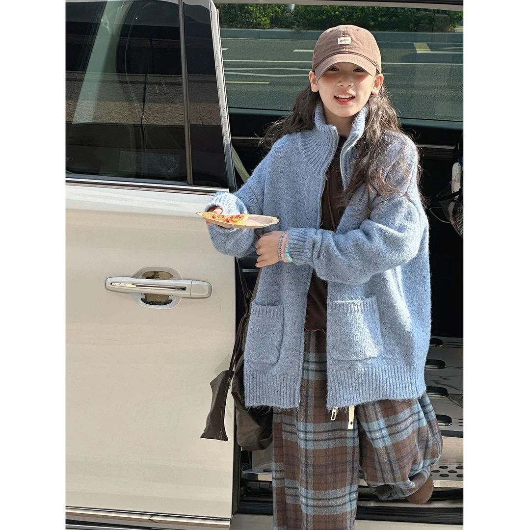 K30406孙小美彩纱女童高领开衫毛衣秋冬装2025新款儿童针织外套潮