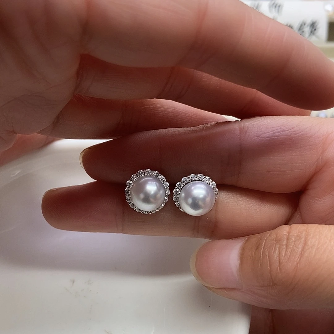 银S925镶嵌海水珍珠耳饰