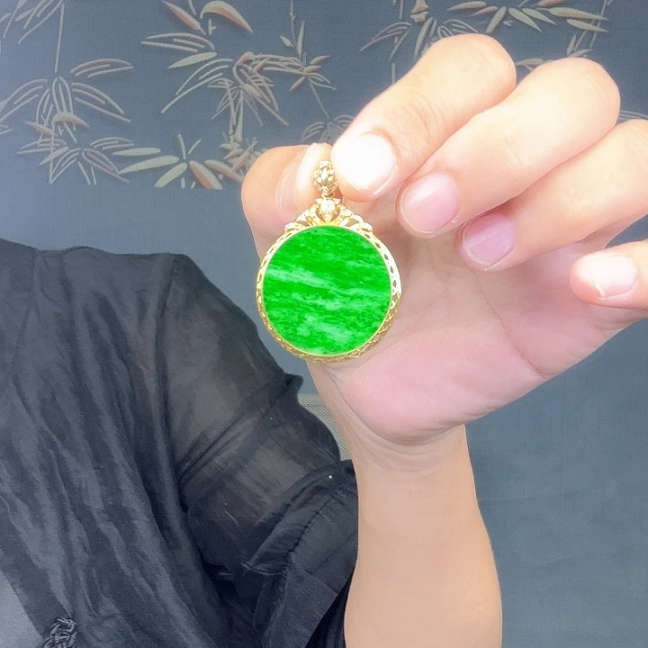 线***翡翠18K金镶嵌吊坠(不含链)特价