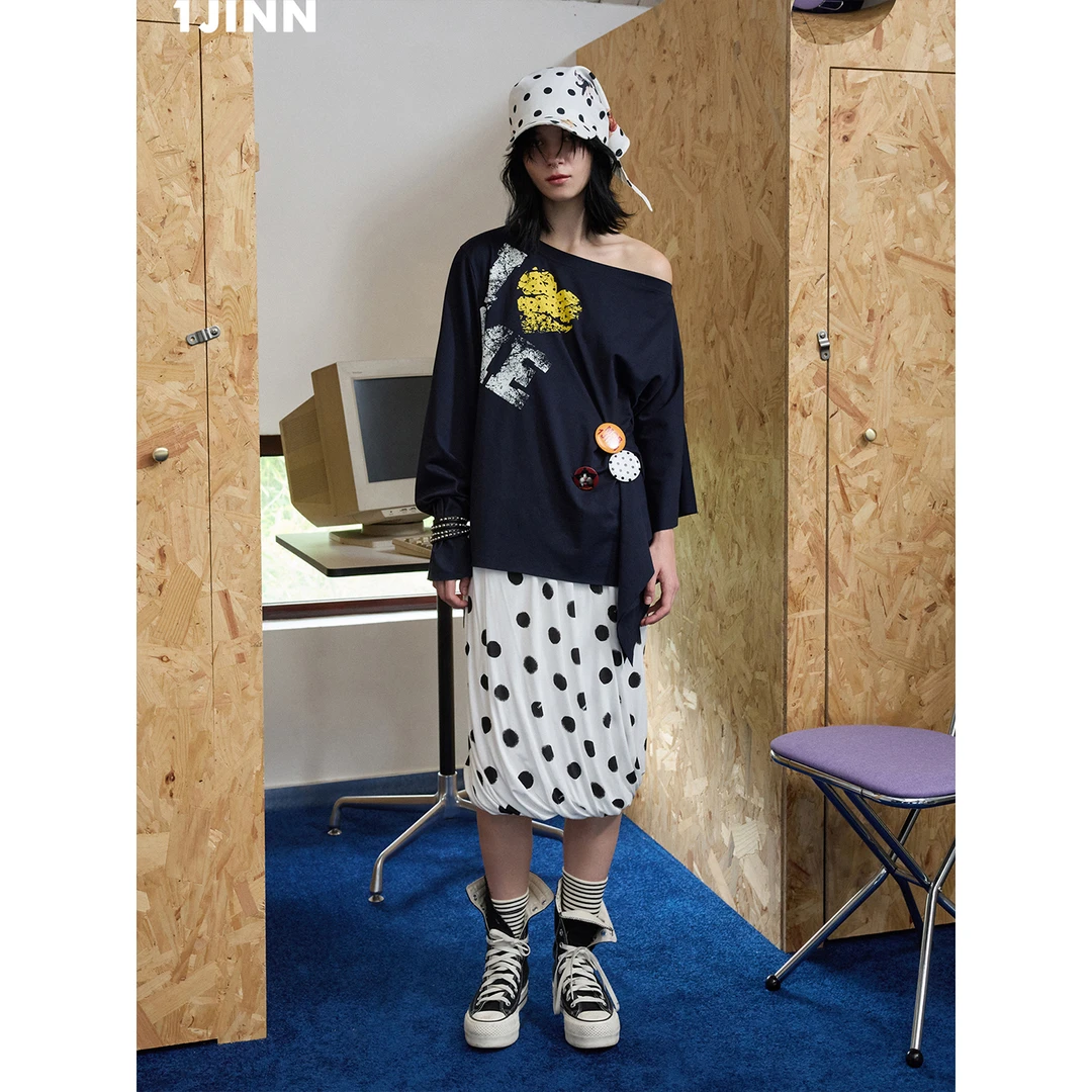 【达人专用】1JINN STUDIO 复古波点立体纽结花苞半身裙