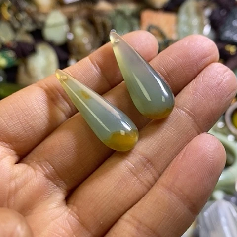 岫玉银S925镶嵌耳环一对